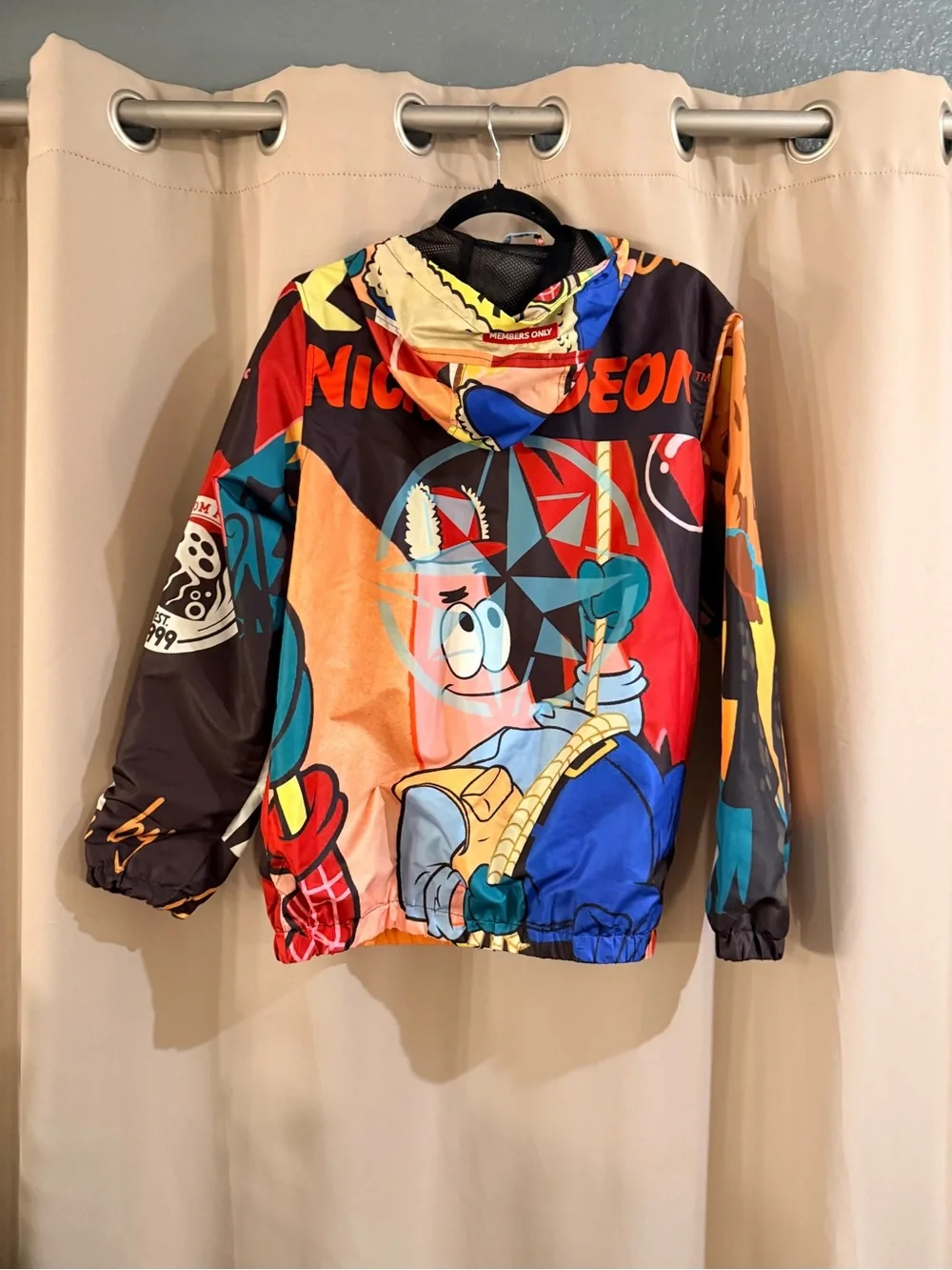 Members Only Multicolor Cartoon Print Hooded Puffer Jacket
